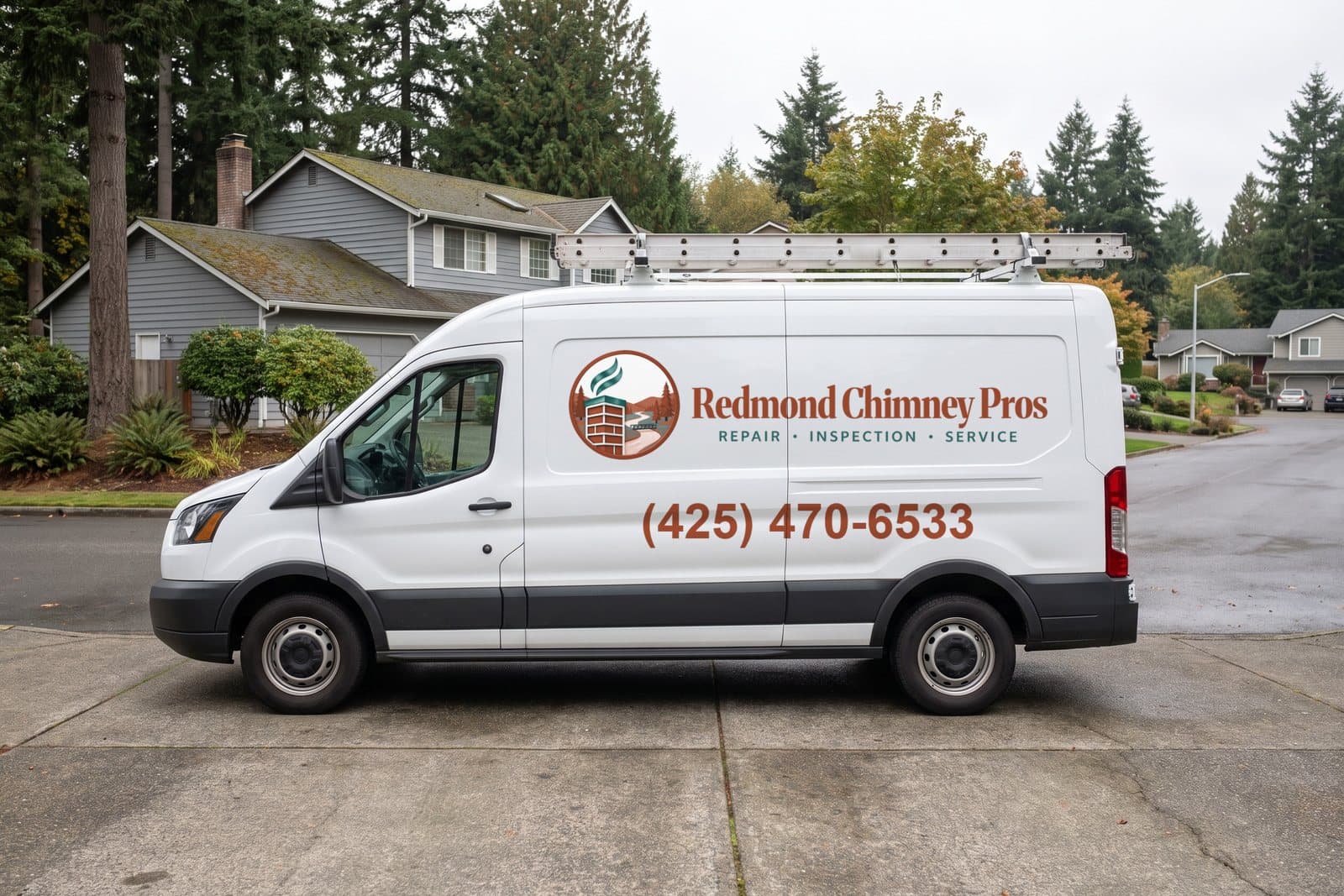 Redmond Chimney Pros service van parked in a Redmond residential driveway
