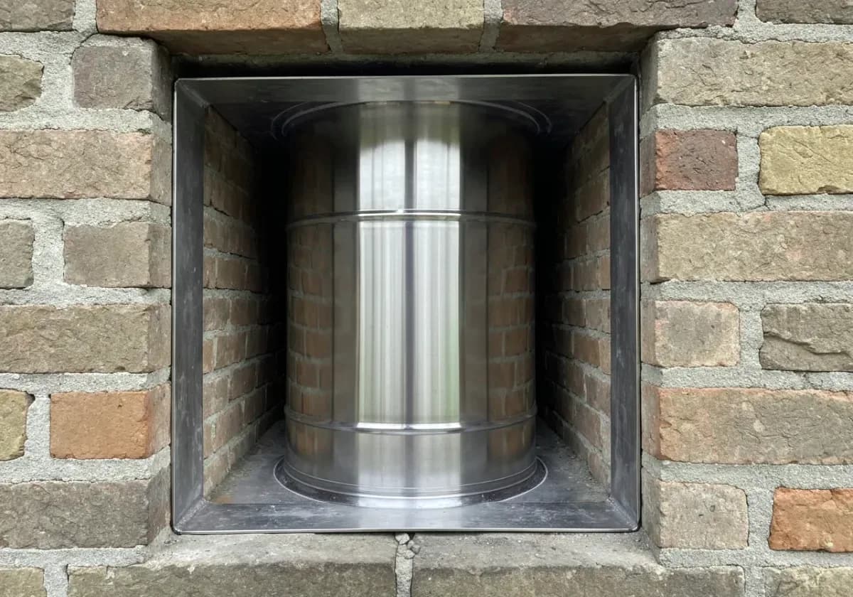 After — chimney relining: Failed clay flue tiles replaced by a continuous, code-compliant stainless liner.