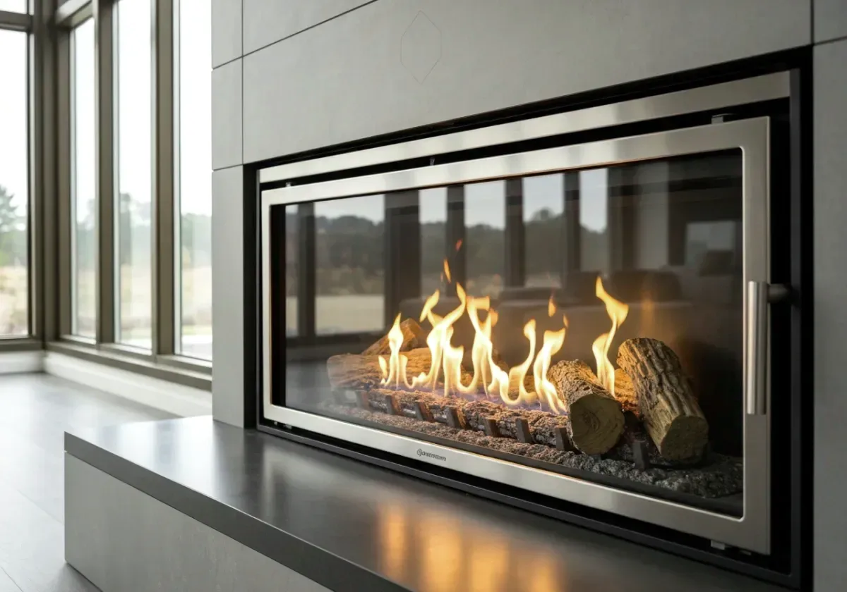 After — gas fireplace service: A sooted, uneven gas fireplace serviced back to a steady, verified burn.