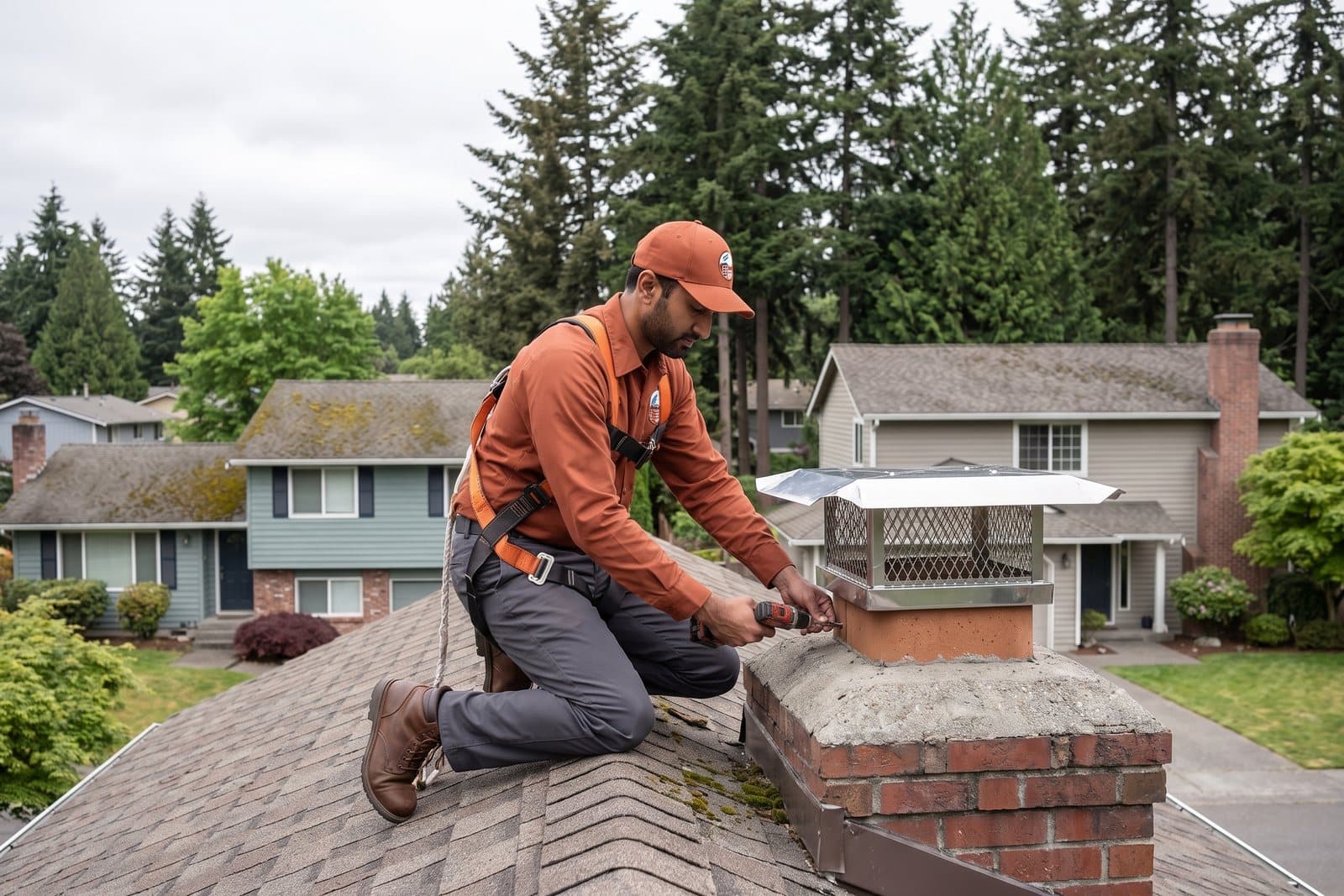 Stainless steel chimney cap installation