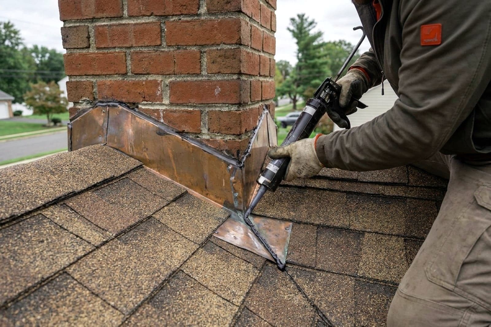 Chimney Flashing Repair in Washington — chimney flashing repair at the roofline