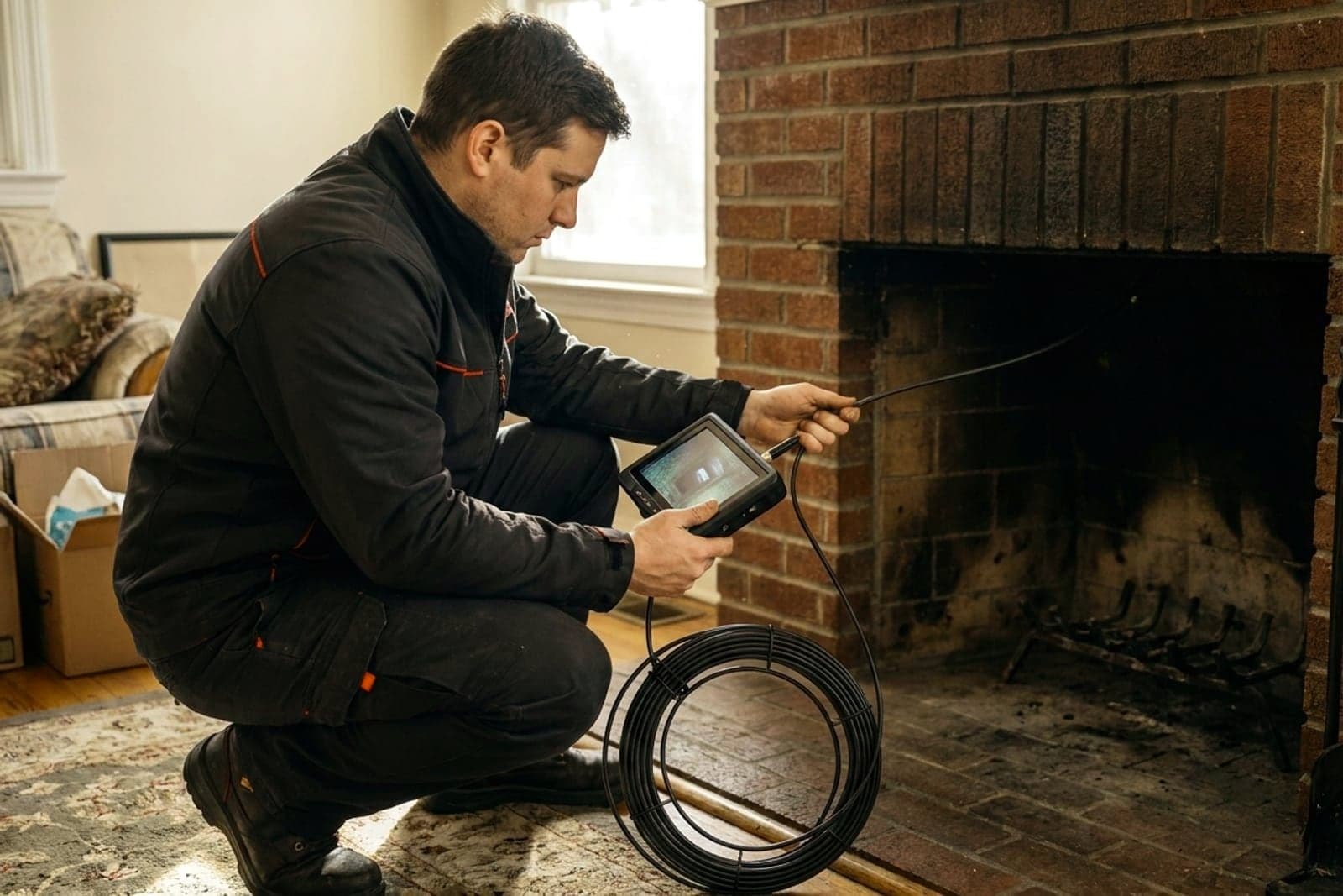 Chimney Inspection in Washington — chimney inspection with a flue camera