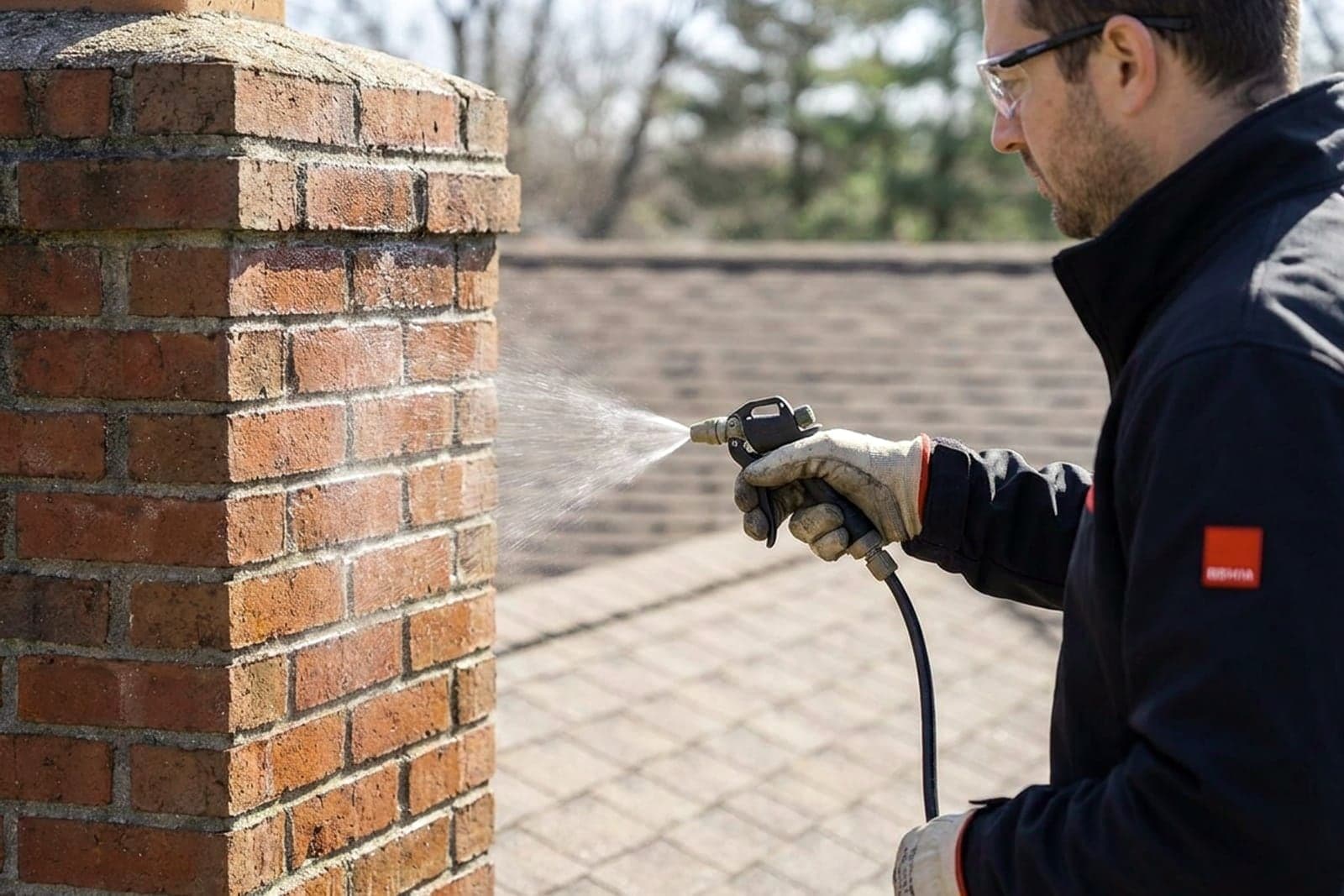 Chimney Waterproofing in Washington — chimney waterproofing being applied to brickwork